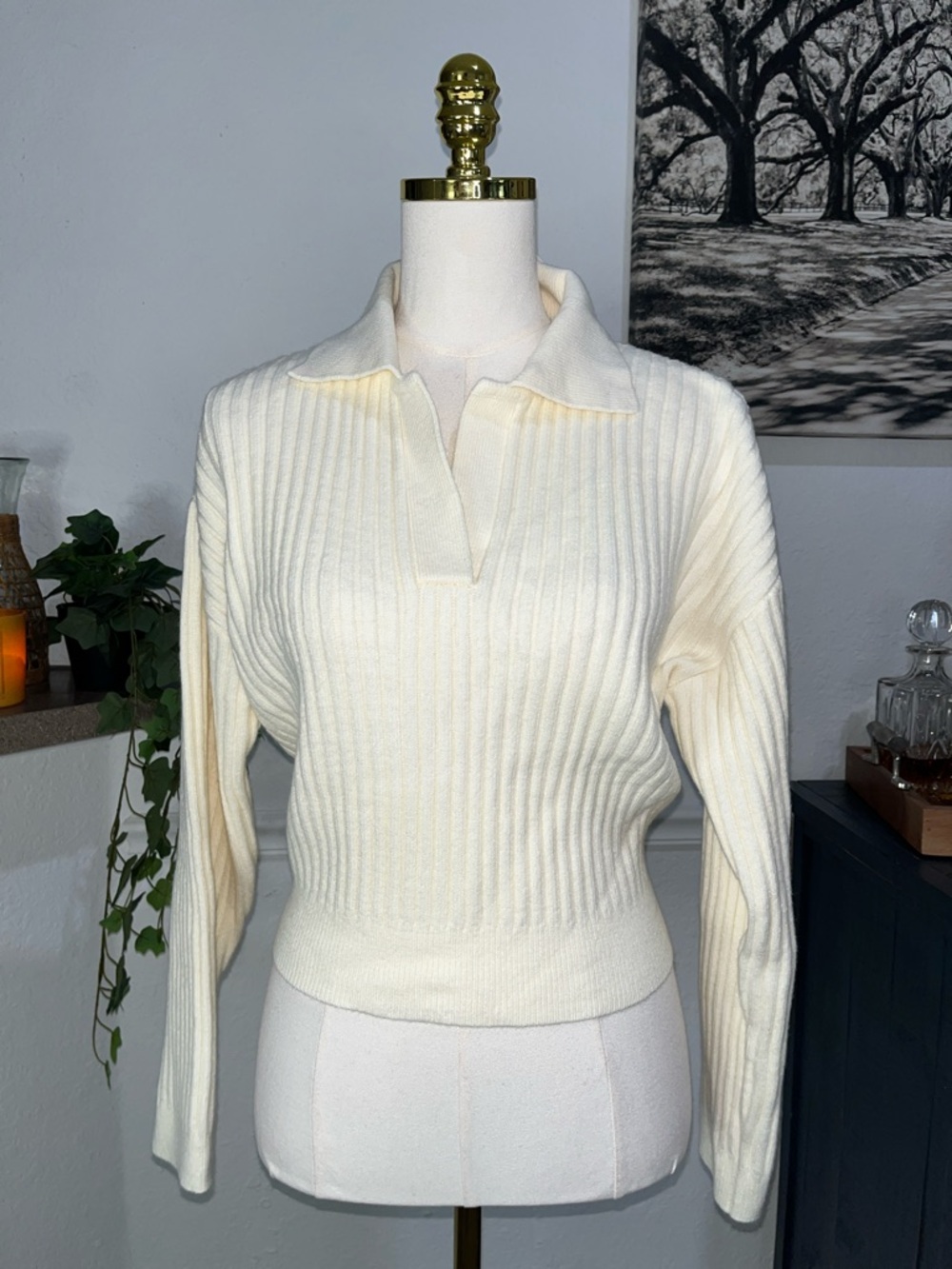 NWT The Drop Ivory Ribbed Polo Sweater - Marcy Women's Knit Pullover small - Picture 8 of 9